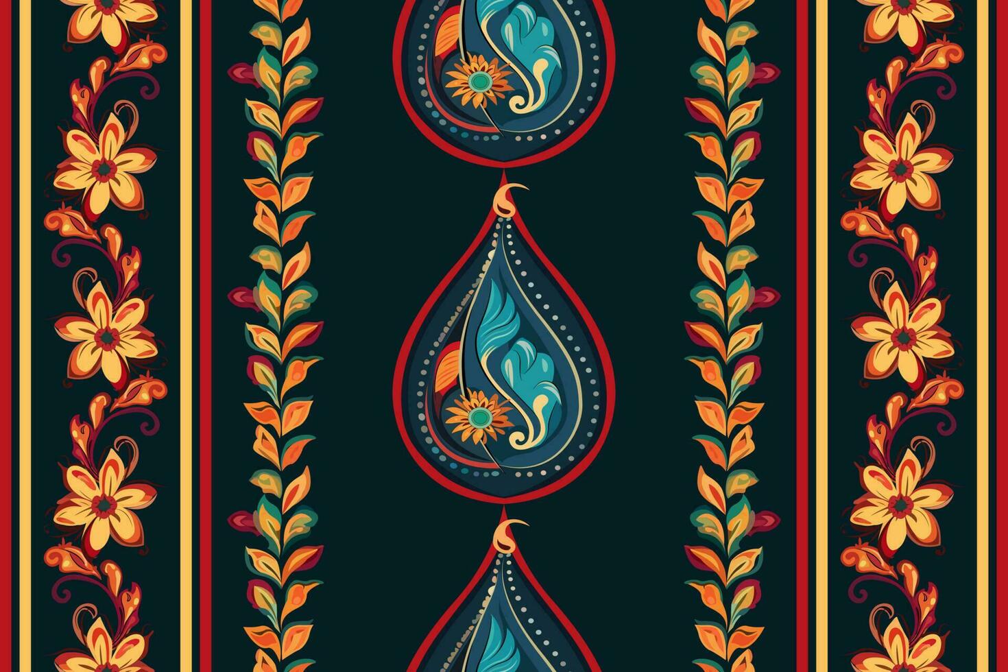 Paisley ethnic seamless pattern design. floral pattern with paisley and indian flower motifs. damask style pattern for textil and decoration vector
