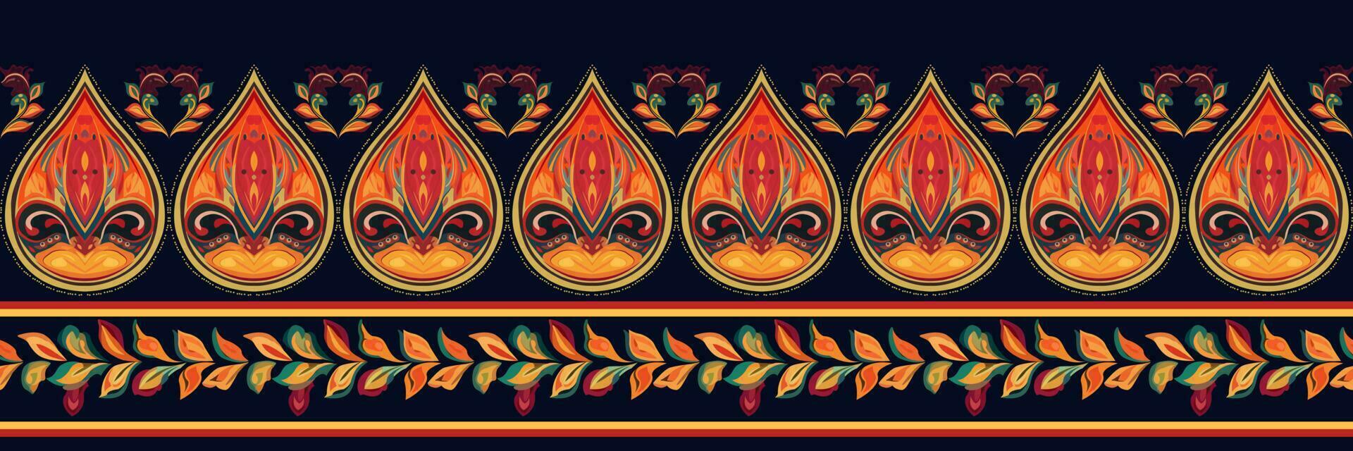 Paisley ethnic seamless pattern design. floral pattern with paisley and indian flower motifs. damask style pattern for textil and decoration vector