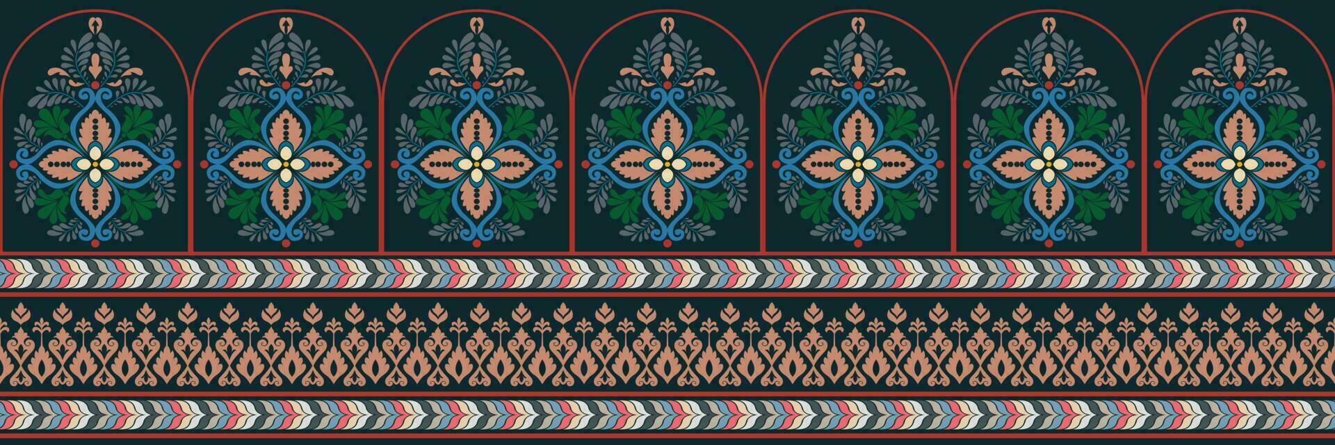 Paisley ethnic seamless pattern design. floral pattern with paisley and indian flower motifs. damask style pattern for textil and decoration vector