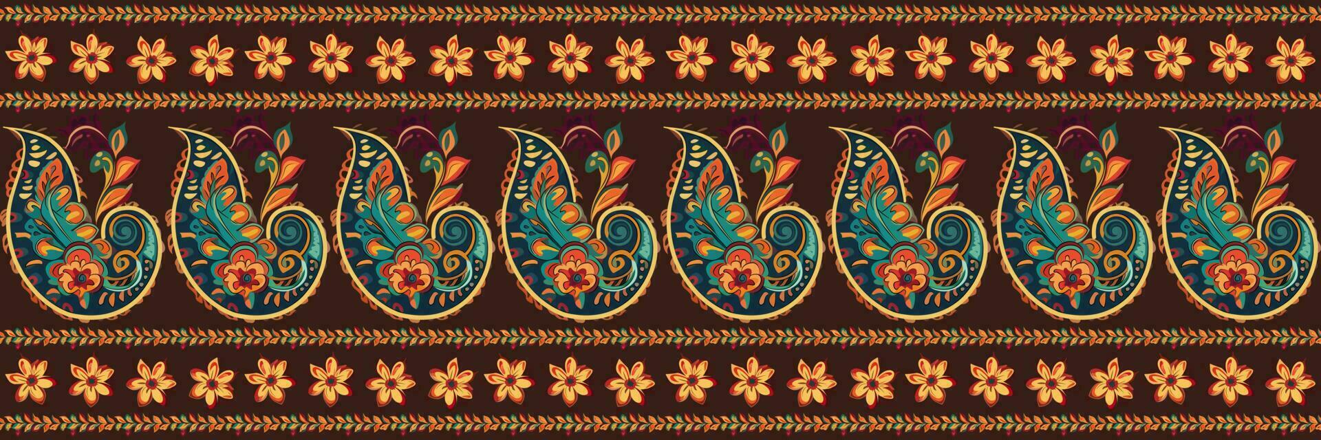 Paisley ethnic seamless pattern design. floral pattern with paisley and indian flower motifs. damask style pattern for textil and decoration vector