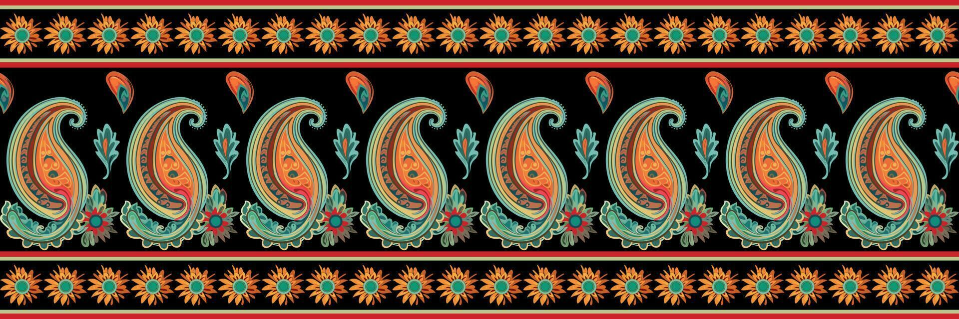 Paisley ethnic seamless pattern design. floral pattern with paisley and indian flower motifs. damask style pattern for textil and decoration vector
