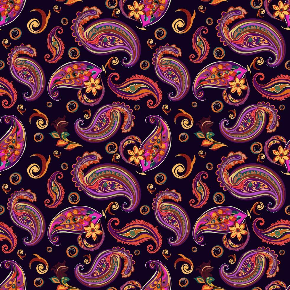 Paisley ethnic seamless pattern design. floral pattern with paisley and indian flower motifs. damask style pattern for textil and decoration vector