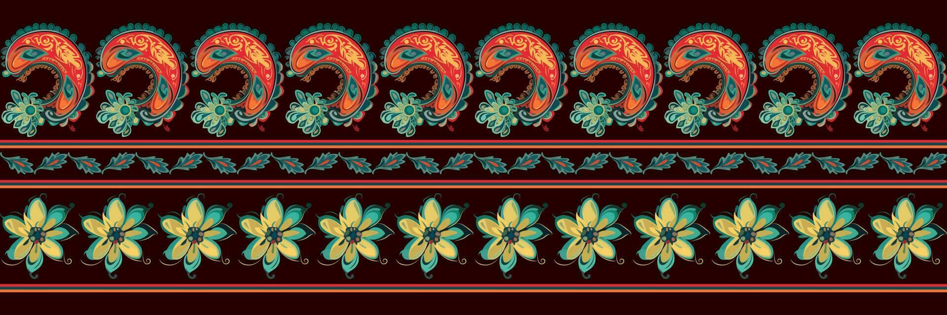 Paisley ethnic seamless pattern design. floral pattern with paisley and indian flower motifs. damask style pattern for textil and decoration vector