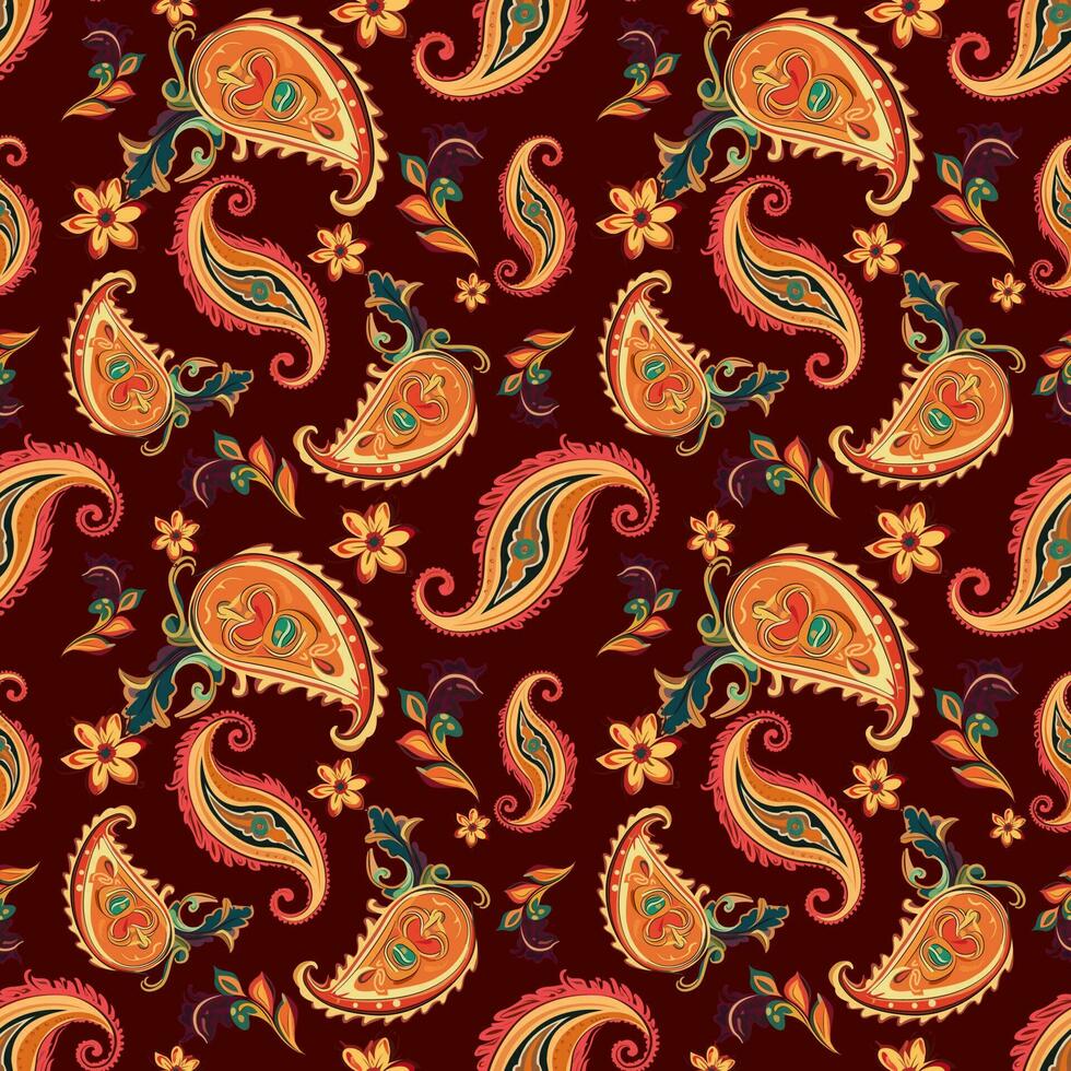 Paisley ethnic seamless pattern design. floral pattern with paisley and indian flower motifs. damask style pattern for textil and decoration vector