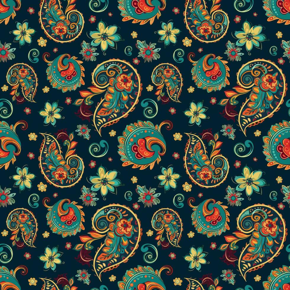 Paisley ethnic seamless pattern design. floral pattern with paisley and indian flower motifs. damask style pattern for textil and decoration vector