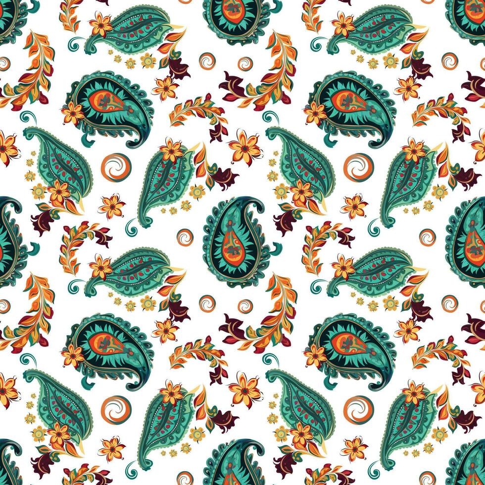 Paisley ethnic seamless pattern design. floral pattern with paisley and indian flower motifs. damask style pattern for textil and decoration vector