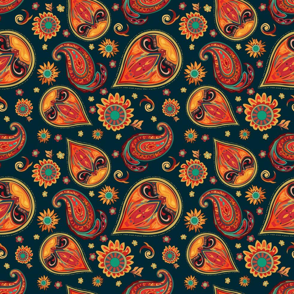 Paisley ethnic seamless pattern design. floral pattern with paisley and indian flower motifs. damask style pattern for textil and decoration vector