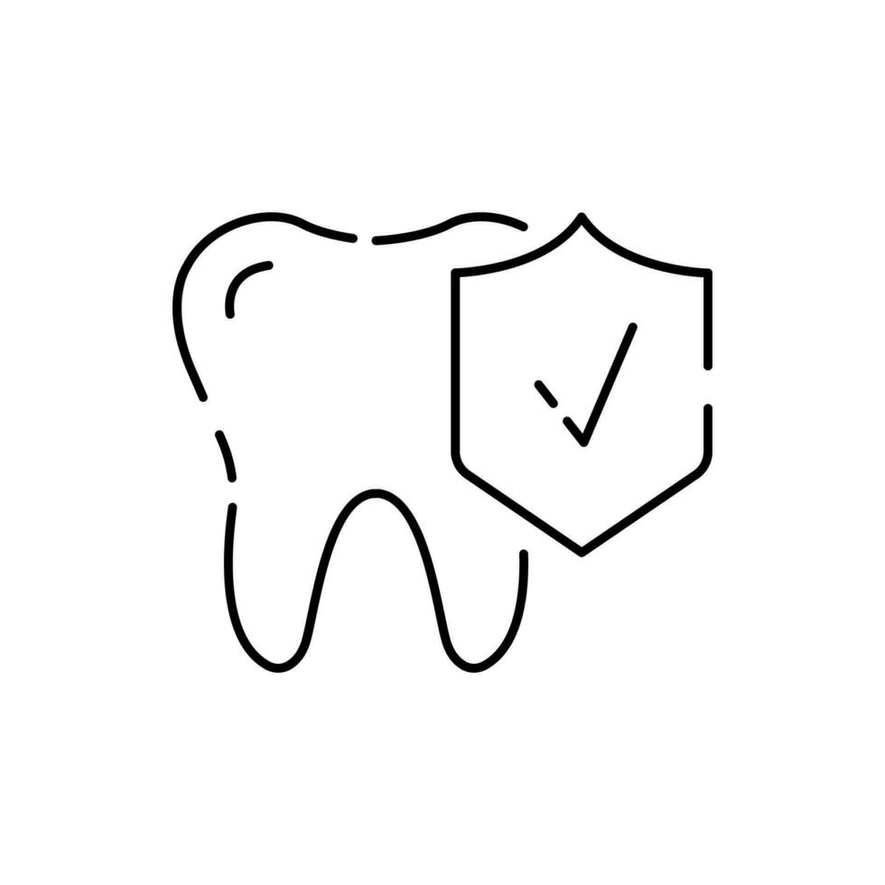 Medical insurance policy concept logo, medicine card, check up clip board, suite of services, vector line icon. Dentist and tooth. Save and protect.