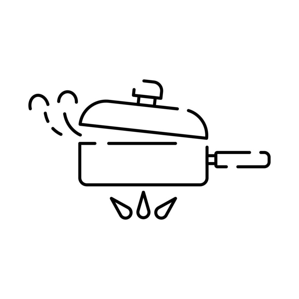 Cooking line icon. Boiling time, Frying pan and Kitchen utensils. Recipe pf chef linear vector. Restaurant with cook and meal. Boiling cauldron or pot. vector