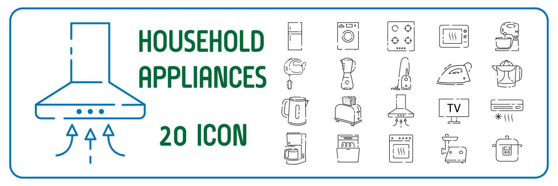 Vector kitchen household icons, thin line. Household appliances vector set.