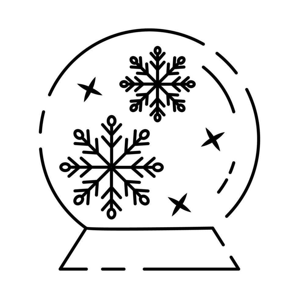 New Year snow globe line icon. linear style sign for mobile concept and web design. Snow globe with a xmas tree outline vector icon. Symbol, logo illustration. Vector graphics. Snowflake.