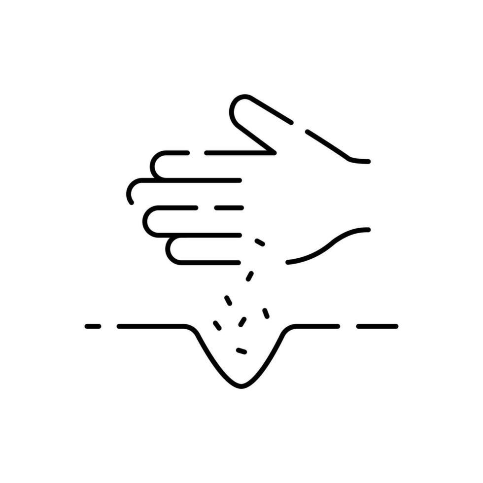 Farm and Agriculture Line Icons. Global farming and farmers. Plantation or Gardening Objects. Village. Field and seed with hand. vector