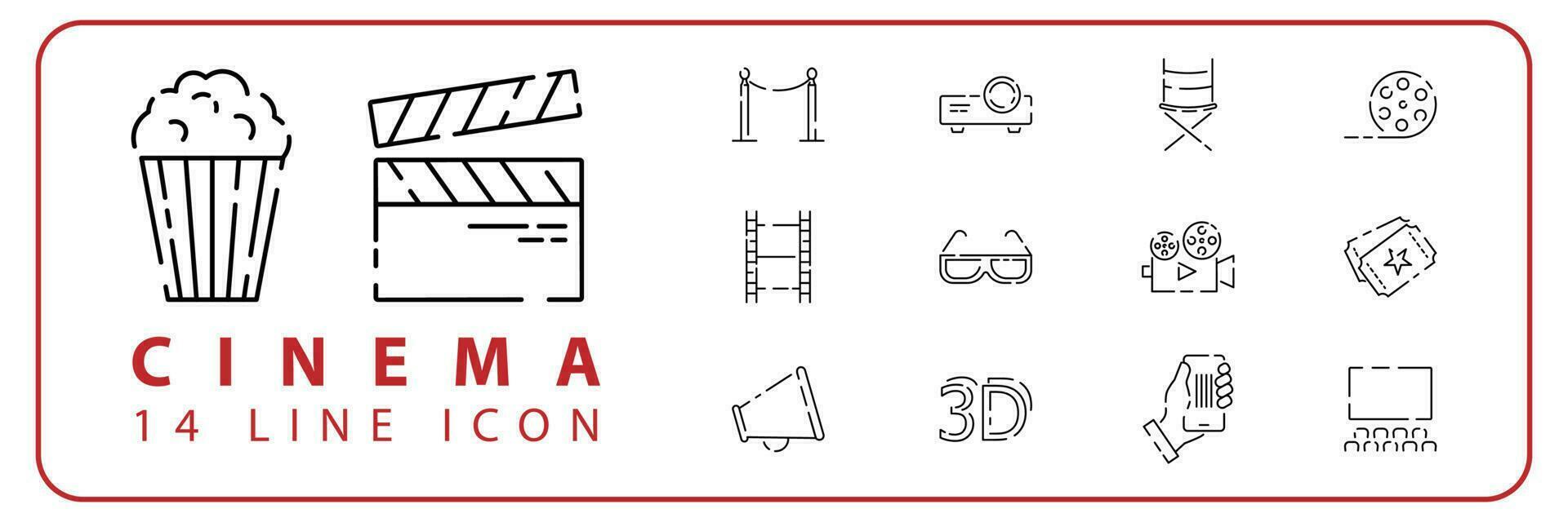 Cinema and movie entertainment related line icon set. Film and TV performance linear vector icon collection.