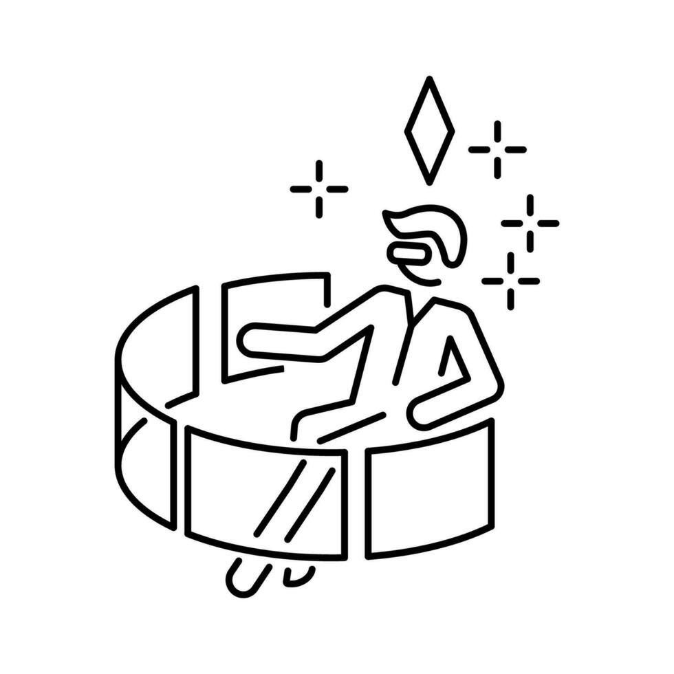 Avatar in metaverse. Thin line icon. Settings, choosing appearance. Pixel perfect, editable stroke. Vector illustration. virtual monitor or hologram. VR and virtual reality. Sim character.