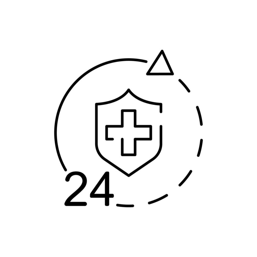 Medical insurance policy concept logo, medicine card, check up clip board, suite of services, vector line icon. Emergency. Save and protect.
