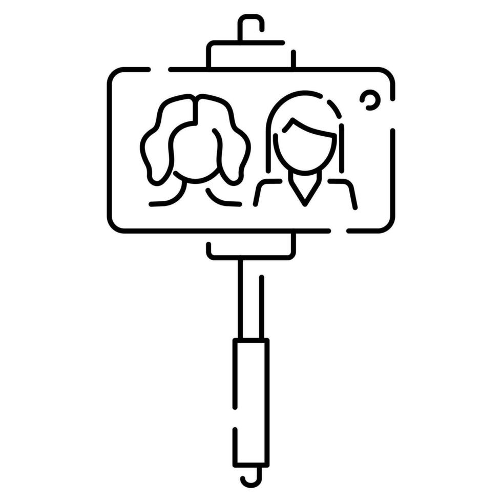 Selfie vector line icon. Take a selfie photo. cell phone front camera and selfie stick.