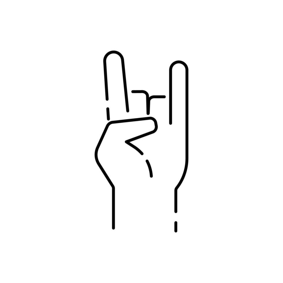 Rock roll heavy metal sign of the horns line art vector icon for apps and websites. Music and sound.