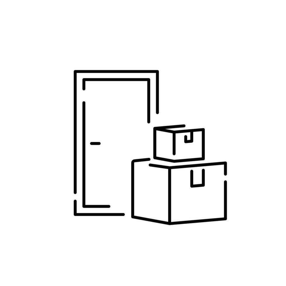 Logistics and Shipping line icons. Delivery cargo box. Home door and address. vector
