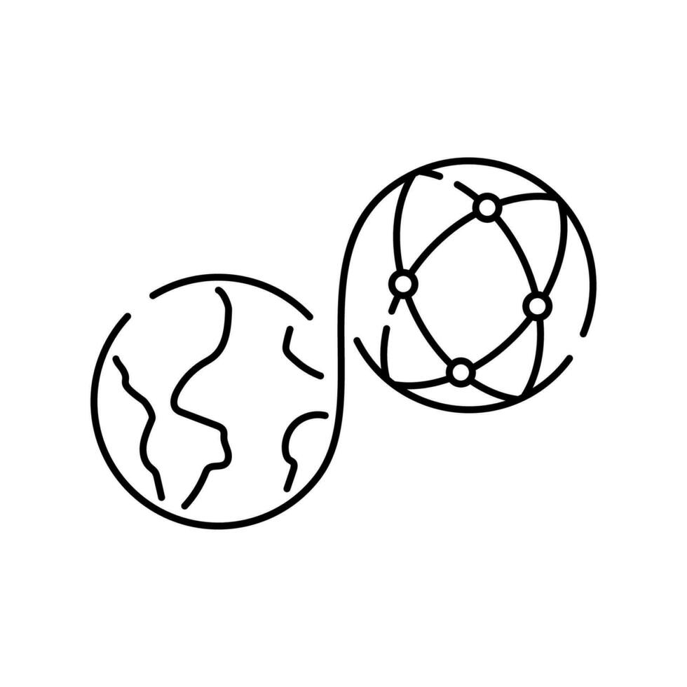 Metaverse icon. Human and virtual monitor or hologram. Planet, universe and global nft. Outline style. Vector. Isolate on white background. vector