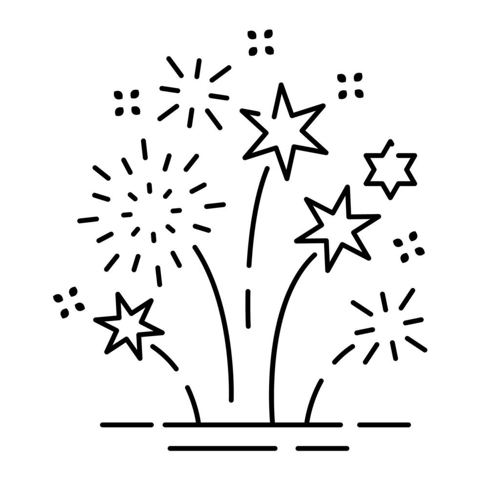 Fireworks line icon, outline vector sign, linear pictogram isolated on white. logo illustration. New year, christmas and celebration carnival. Happy new year.