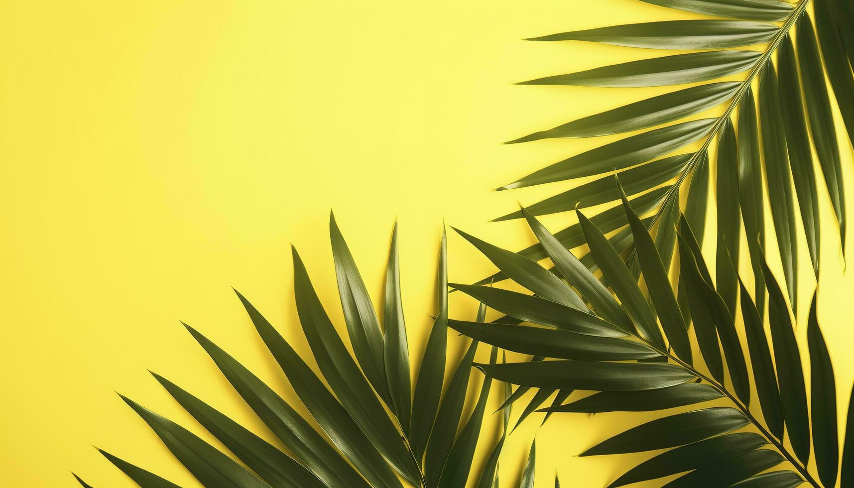Tropical palm leaves isolated on bright yellow background. g, generate ai photo
