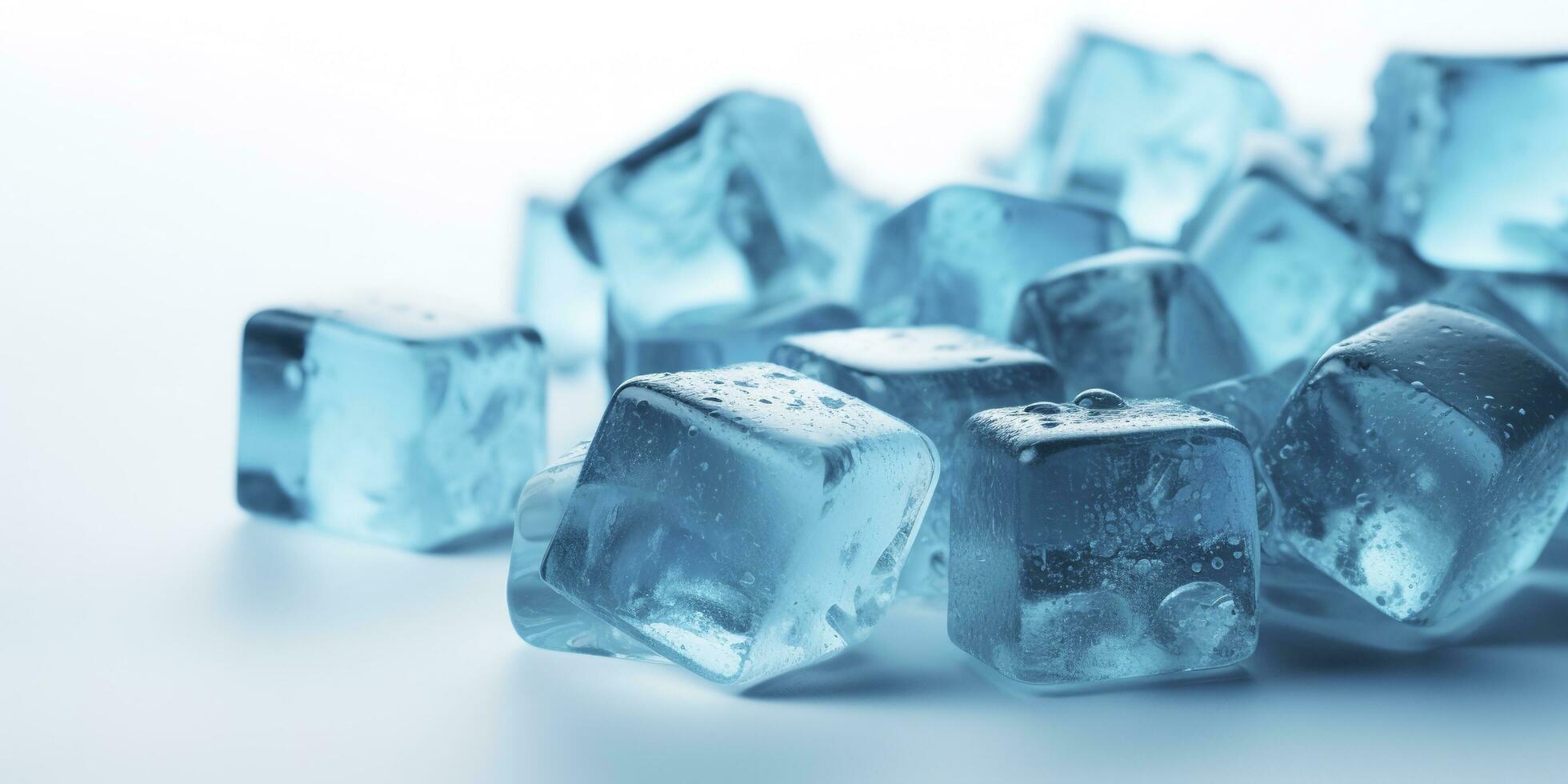 a large selection of ice cubes on a white background, in the style of mike campau, light blue, uhd image, melting, matte photo, icepunk, generate ai photo