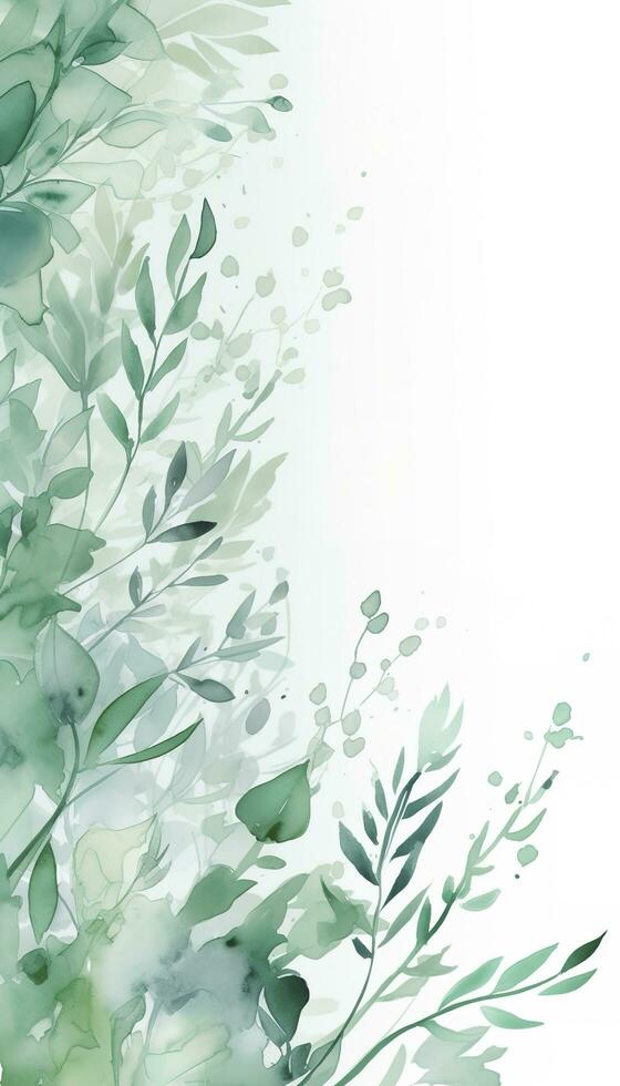 green watercolor leaf frame background with  isolated on white background , generate ai photo