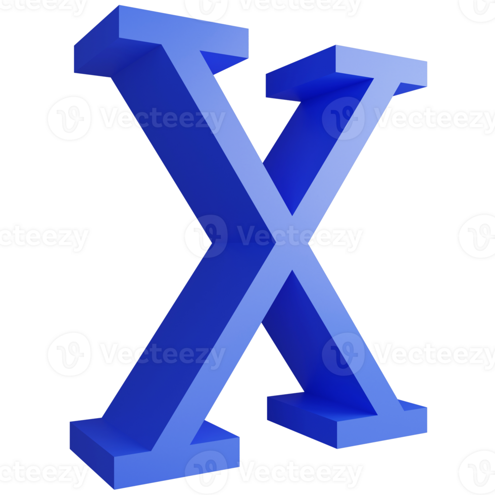 alfabet X kant visie icoon geïsoleerd Aan transparant achtergrond, 3d geven blauw groot brieven tekst element knipsel pad png