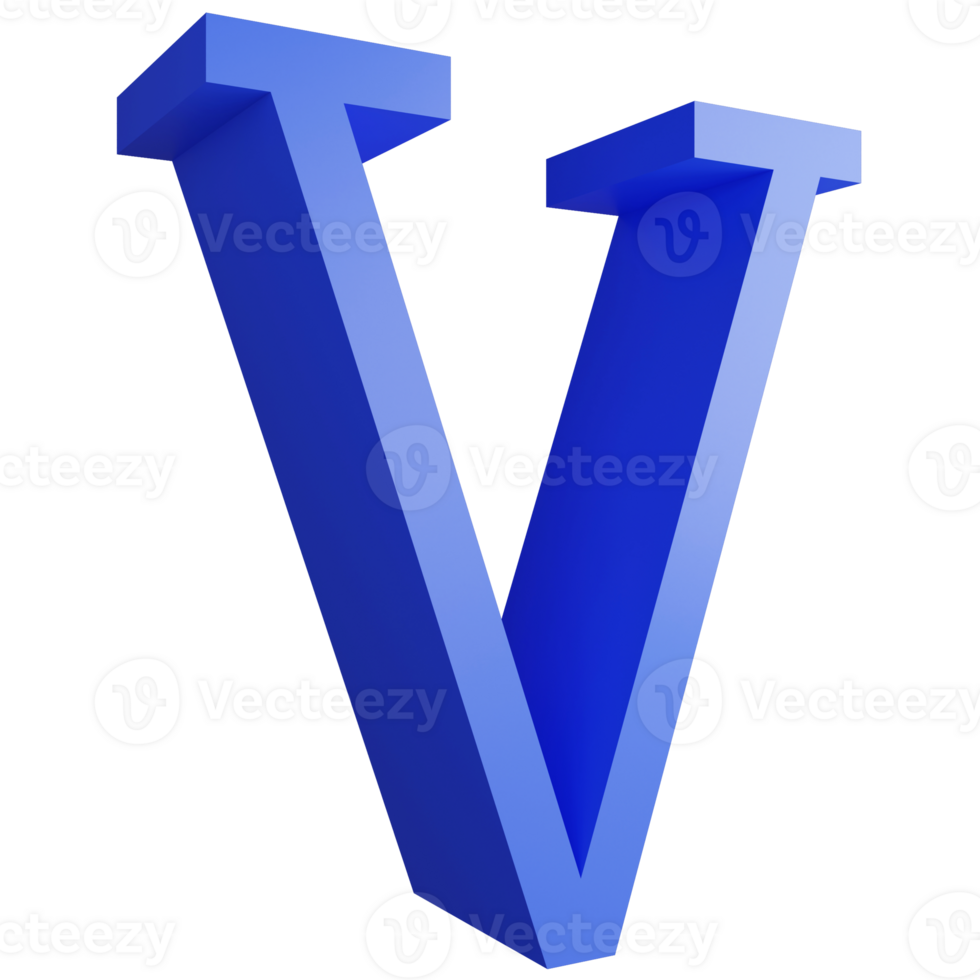 Alphabet V side view icon isolated on transparent background, 3D render