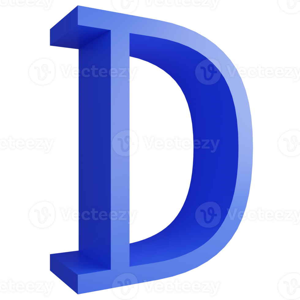 Alphabet D side view icon isolated on transparent background, 3D render ...