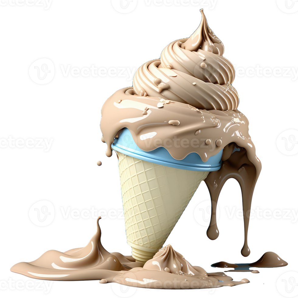 Ice Cream Cone Filled with Vanilla, Chocolate and Strawberry . png