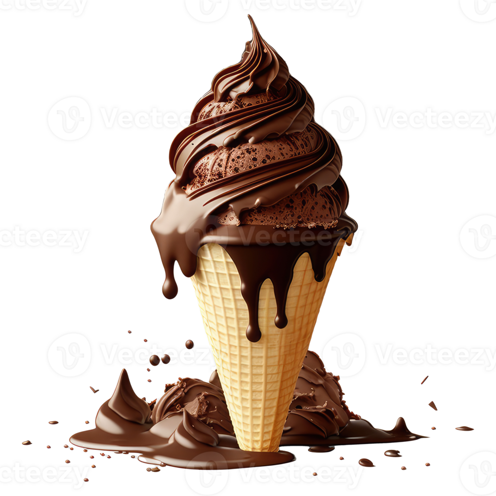 Ice Cream Cone Filled with Vanilla, Chocolate and Strawberry . png