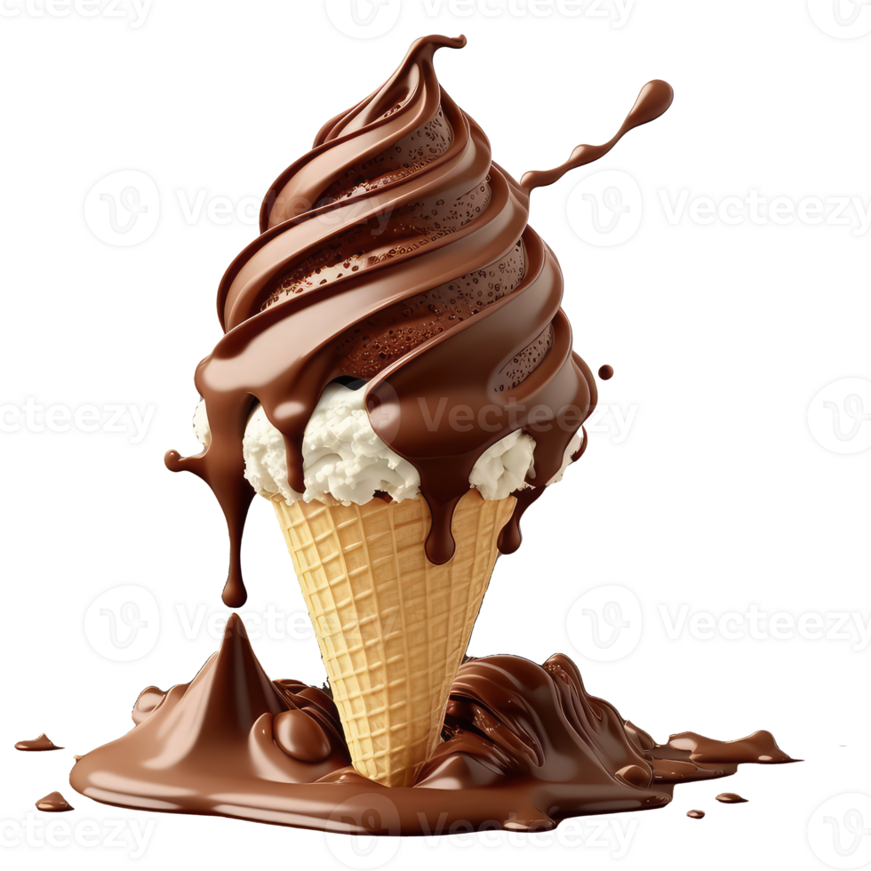Ice Cream Cone Filled with Vanilla, Chocolate and Strawberry . png