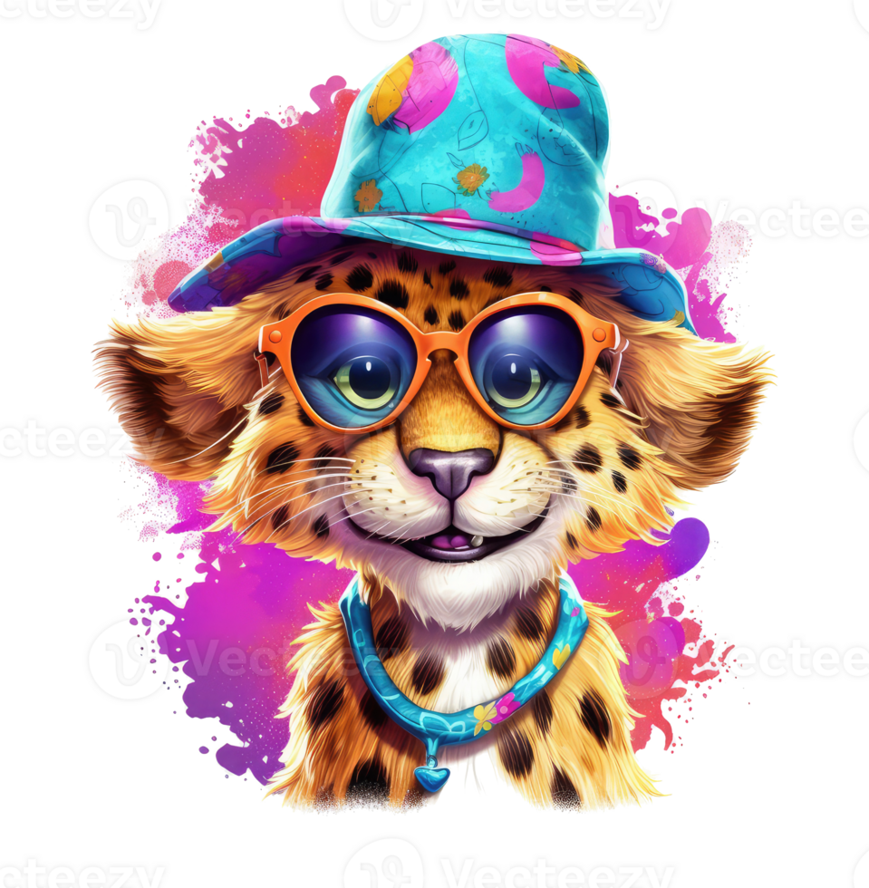 Watercolor funny cheetah wearing sunglasses . AI Generated 24476601 PNG