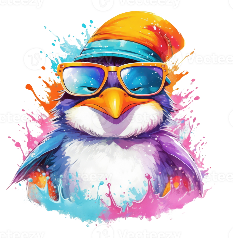 Watercolor funny Penguin wearing sunglasses . png