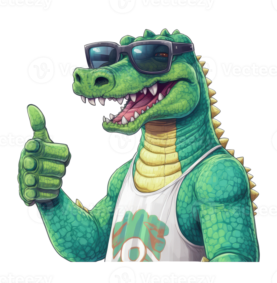 Watercolor funny Alligator wearing sunglasses . png