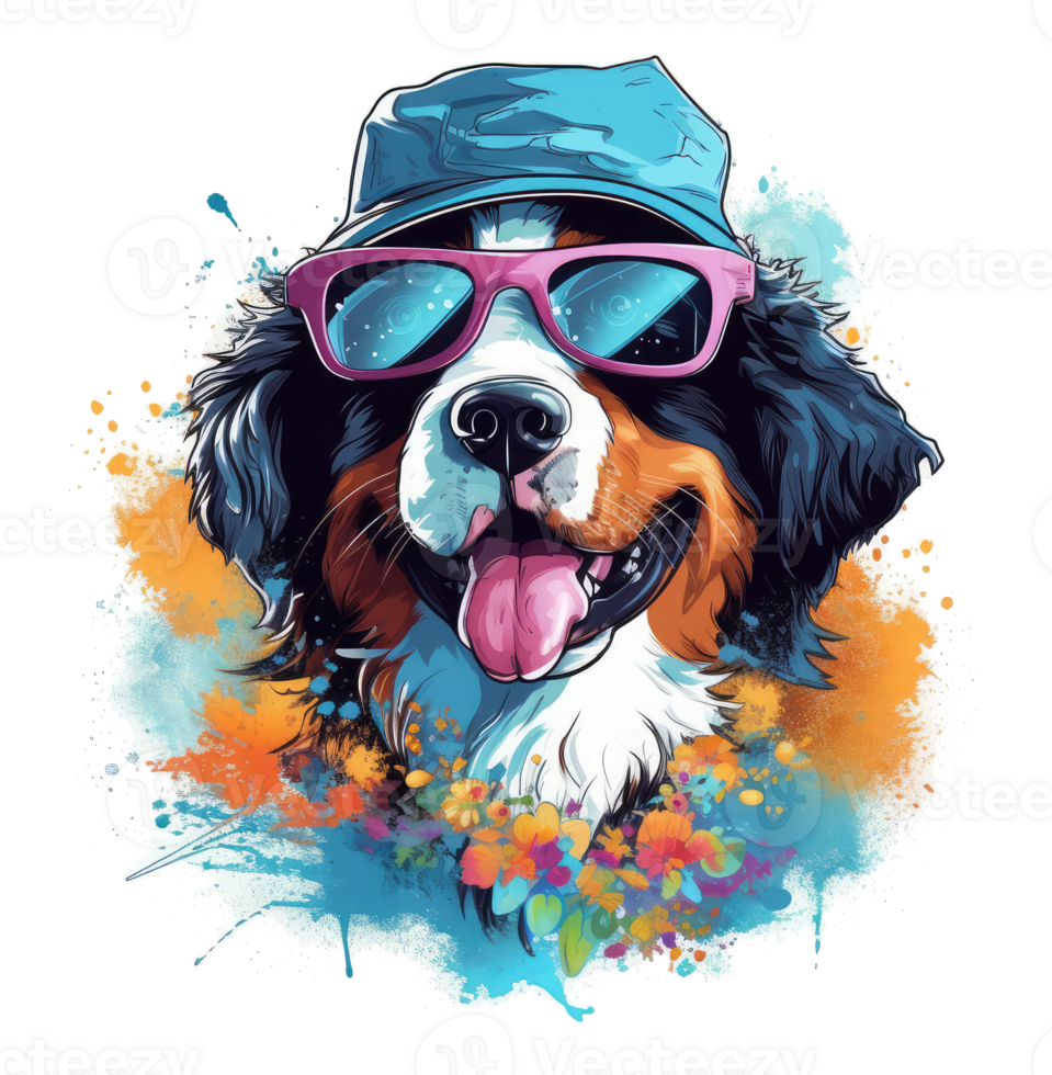 Watercolor funny Bernese Mountain Dog wearing sunglasses . 24476632 PNG