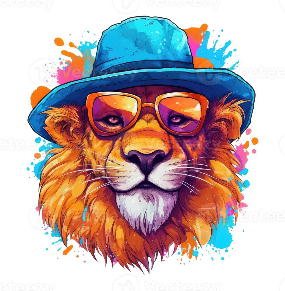 Watercolor funny lion wearing sunglasses . AI Generated 24476640 PNG