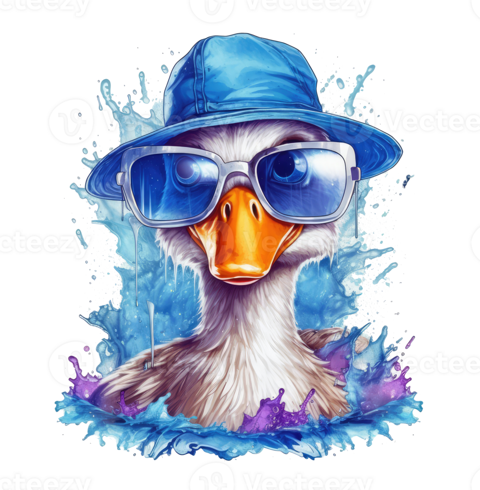 Watercolor funny Swan wearing sunglasses . png