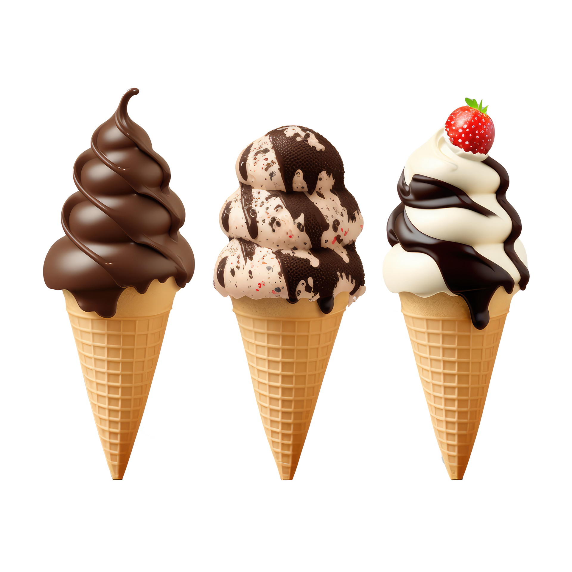 Ice Cream Cone Filled with Vanilla, Chocolate and Strawberry . 24476649 PNG
