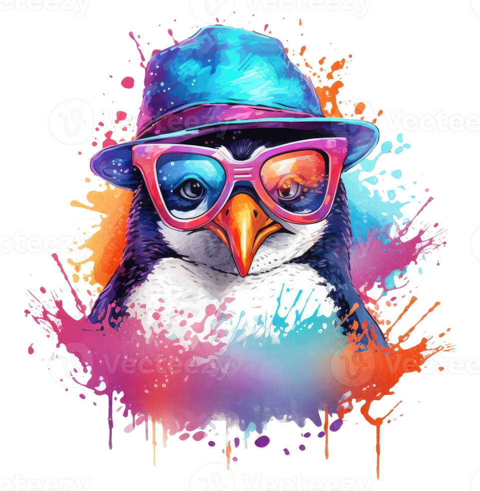 Watercolor funny penguin wearing sunglasses . png