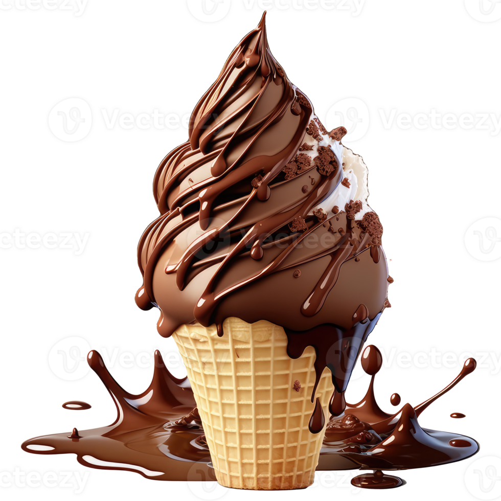 Ice Cream Cone Filled with Vanilla, Chocolate and Strawberry . png