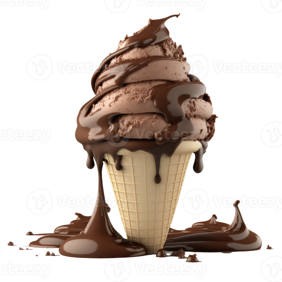 Ice Cream Cone Filled with Vanilla, Chocolate and Strawberry . png