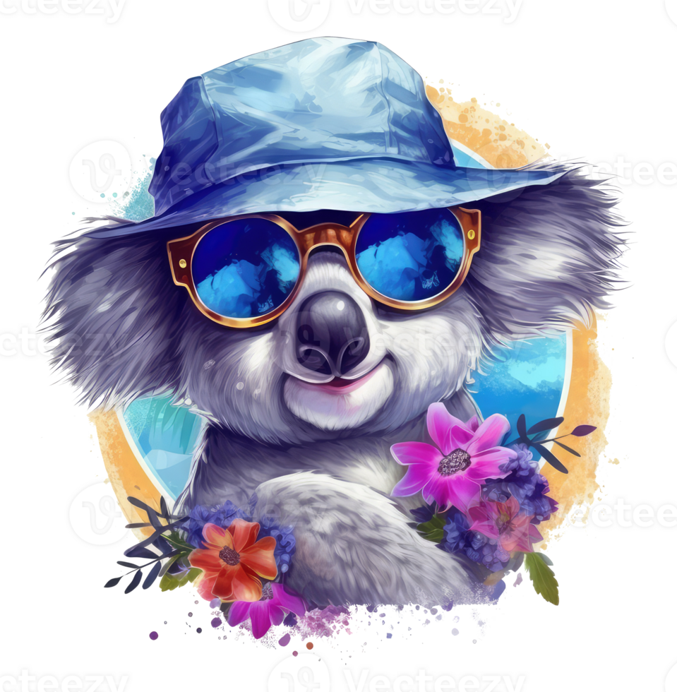 Watercolor funny Koala wearing sunglasses . png