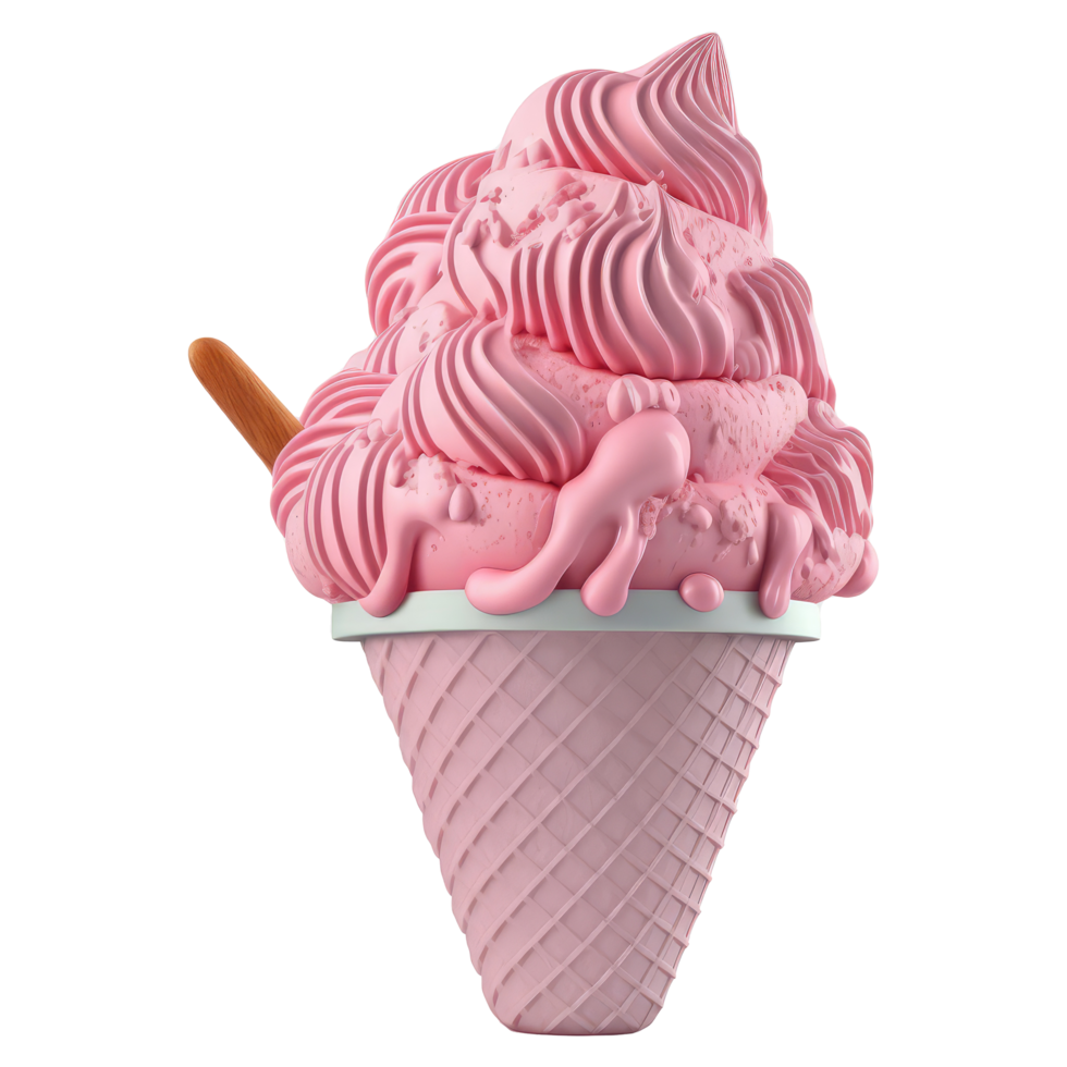 Ice Cream Cone Filled with Vanilla, Chocolate and Strawberry . png