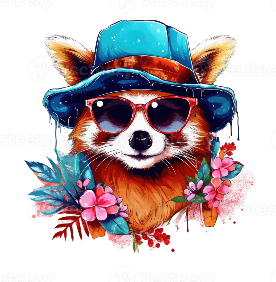 acuarela gracioso rojo panda vistiendo Gafas de sol . ai generado png