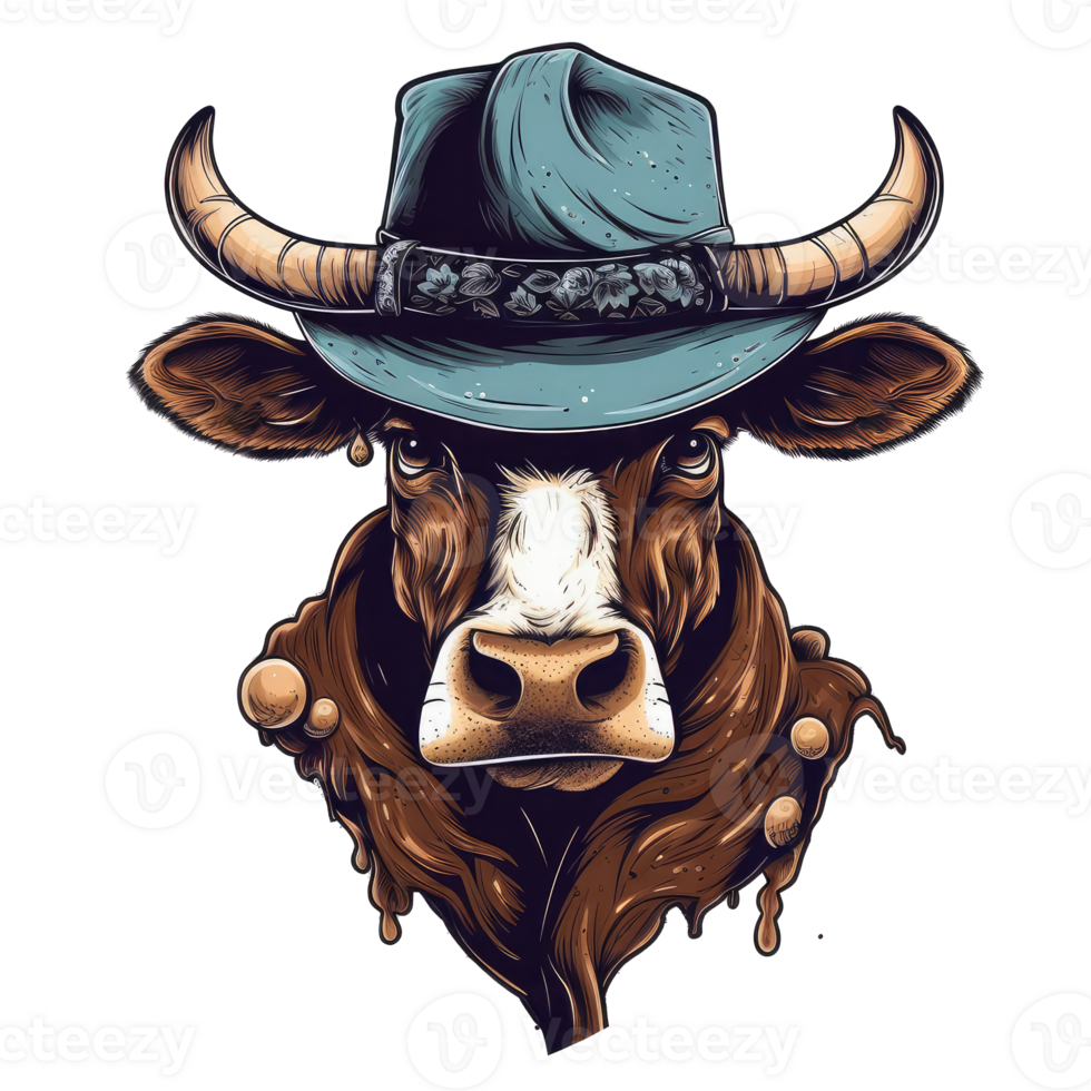 watercolor cow wearing a cowboy hat . png