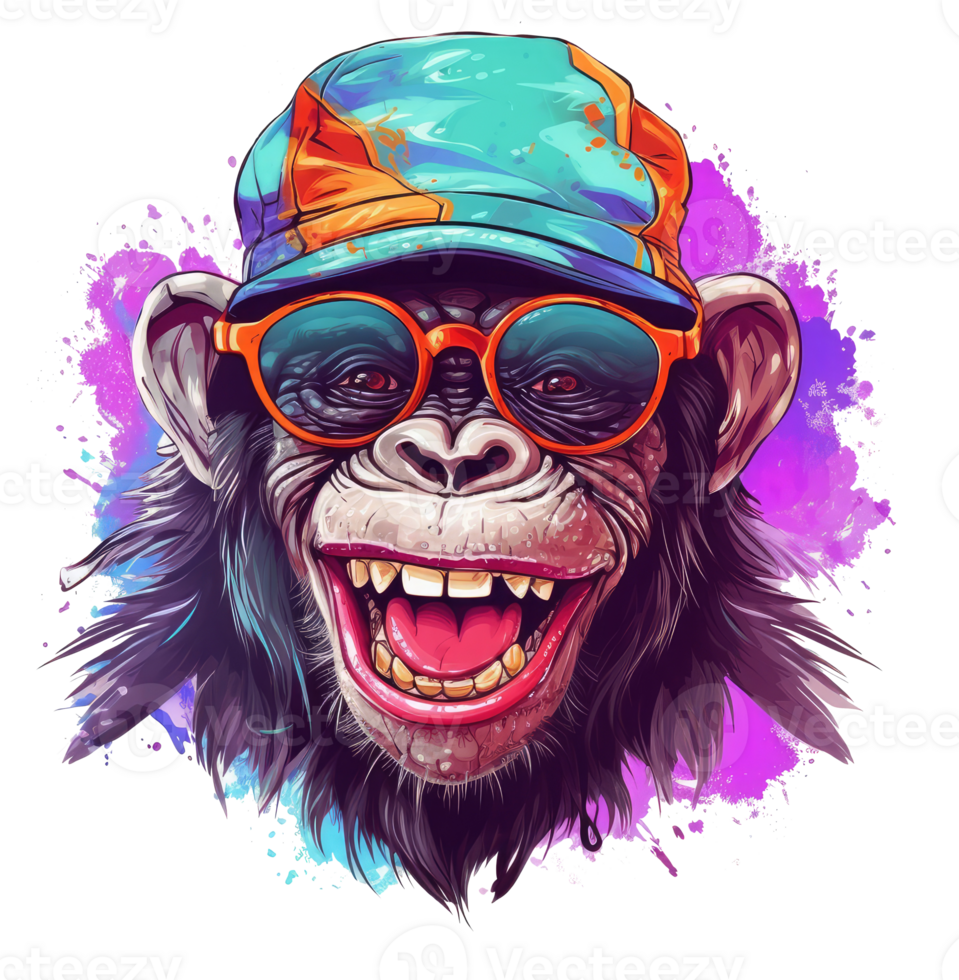 Watercolor funny Bonobo wearing sunglasses . png