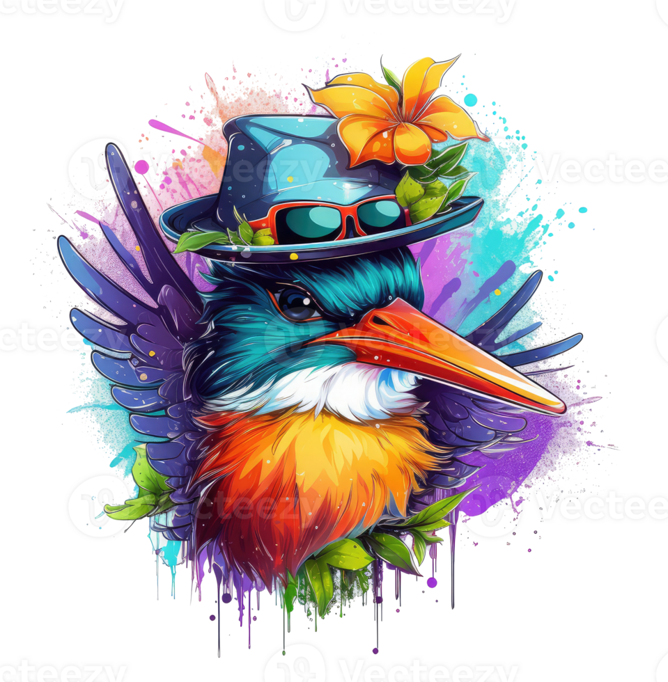 Watercolor funny humming bird wearing sunglasses . png