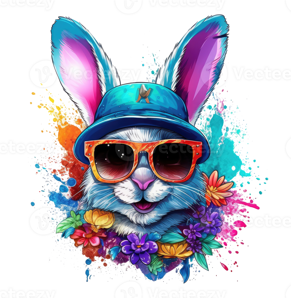 Watercolor funny rabbit wearing sunglasses . png